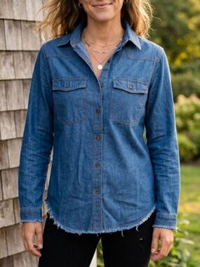 Original Use Denim Jean Style Raw Hem Woman’s XS Button Down Jean Shirt NWT
